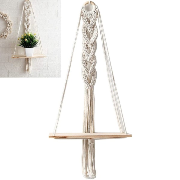 Macrame väggdekoration i trä, boho väggdekoration gobeläng växtkruka