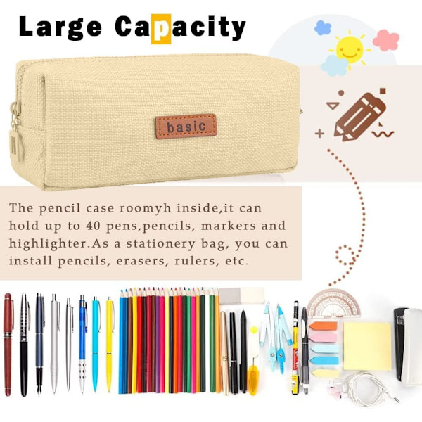 Stort beige pennfodral i canvas med dragkedja