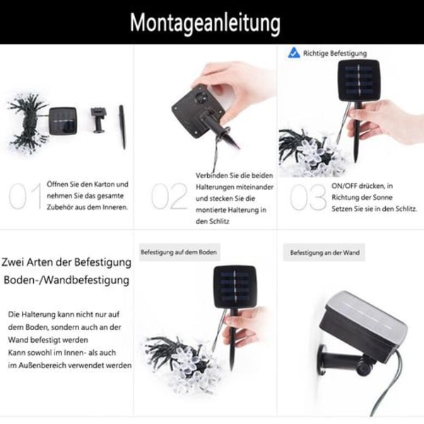 Aurinkokäyttöiset keijukaulkovalot, lyhty ulkotiloihin, 6,5 metriä, 30 LED-lyhtyä, 8 tilaa,