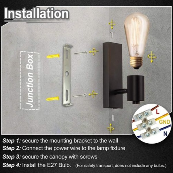 Industriell innendørs vegglampe Retro Design Vegglampe Justerbar