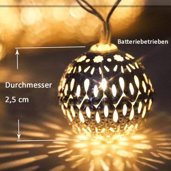 Marokkolaiset keijut valot kulta pistokkeella lämmin valkoinen LED, 20 kultaista metallipalloa,