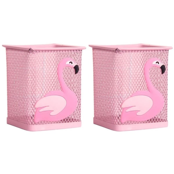 Söt pennhållare i metall, fyrkantig, flamingo