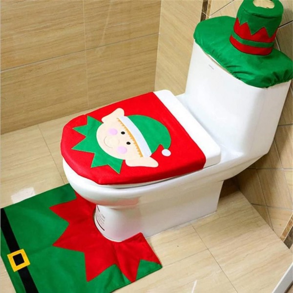 Christmas New Year Toilet Cover New Year Home Decor Elf Style Seat Cover