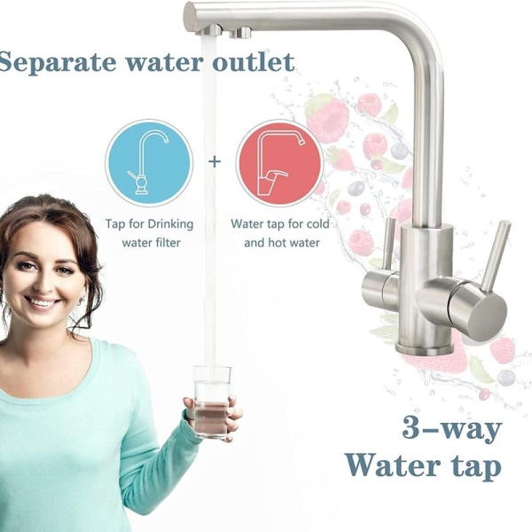 3-vejs køkkenhane - 360 roterbar - 3-i-1 vandfilter mixer tap - drikkevand H