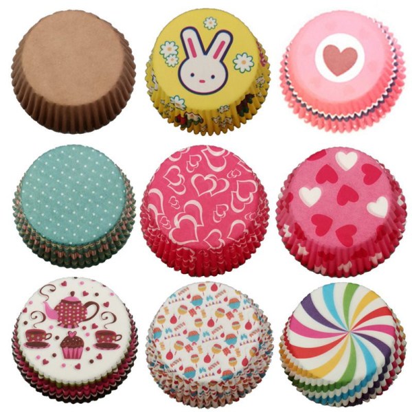 Baked Mold Cake Bottom Tray 100 Pieces of Cake Paper Tray Color Printed Muffin Cup Cake Paper Cup(Rabbit Yellow)