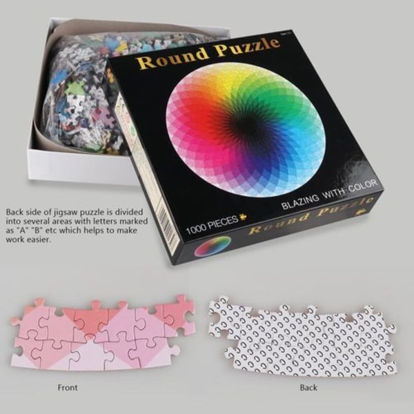 Coogam 1000 brikker rundt puslespill Creative Rainbow Vanskelig stort puslespill