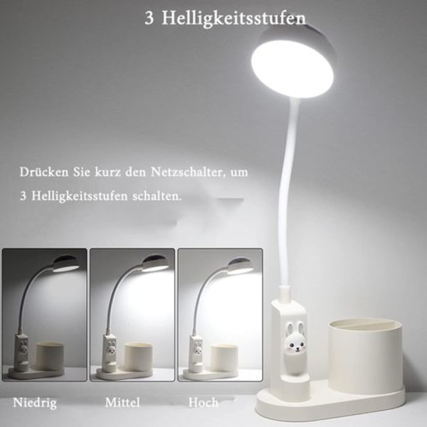 Skrivebordslampe for barn, skrivebordslampe med pennholder, automatisk fargeendring