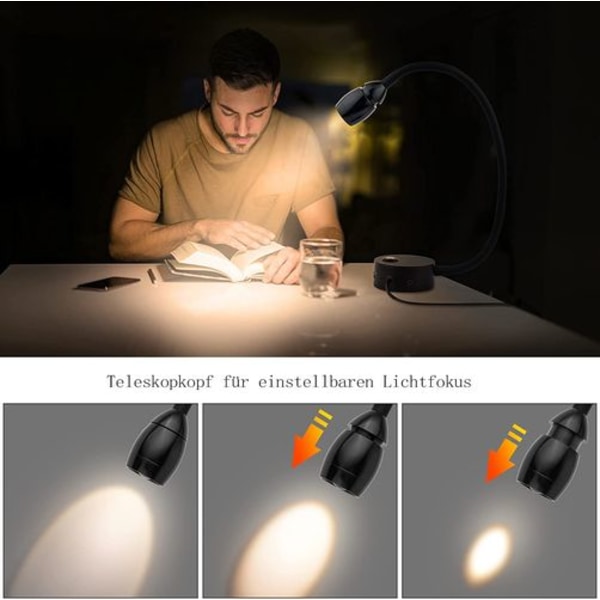 ERAY Väggmonterad läslampa, LED-sänglampa, touchbrytare, fokuserbar, 3 W
