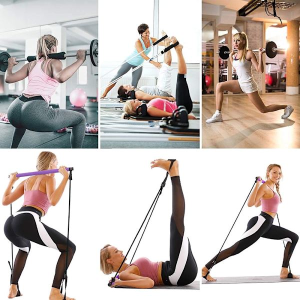 Pilates-tankosetti, kannettava pilates-harjoittelu tanko vastusnauhalla, kotikuntoilu violetti
