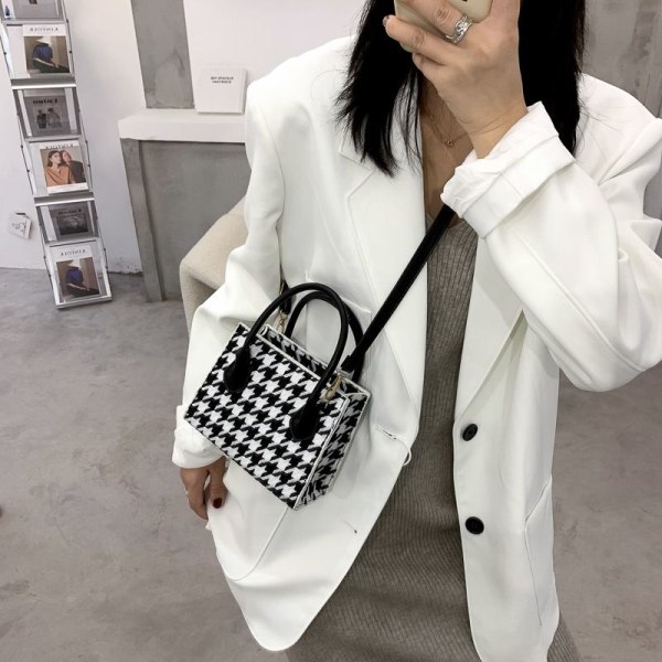 Kvinners rutete veske liten firkantet ullveske messenger bag