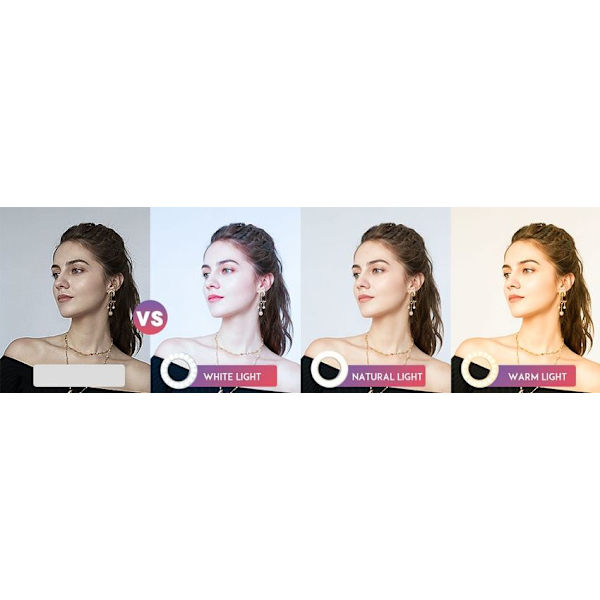 Selfie lys til mobiltelefon, 20 LED ringlys, fjernbetjening, USB genopladelig