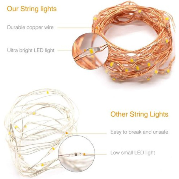 LED-ljusslinga med batteri, 5M 50 LED-koppartrådsljusslinga med batteri