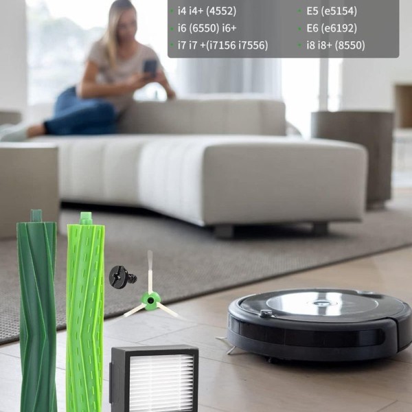 Tilbehørssæt kompatibel med iRobot Roomba i7 E5 E6 E7 sidebørster ruller filtre
