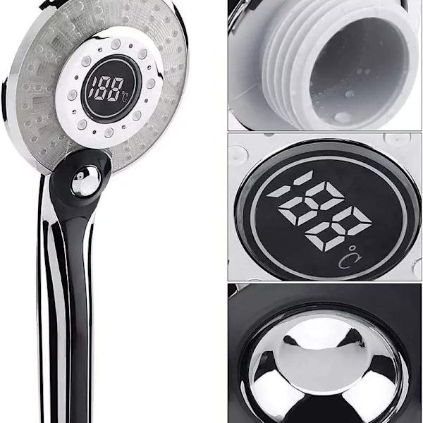 LED brusehoved, 3 farver LED brusehoved temperaturkontrol håndbruser med digital temperatur