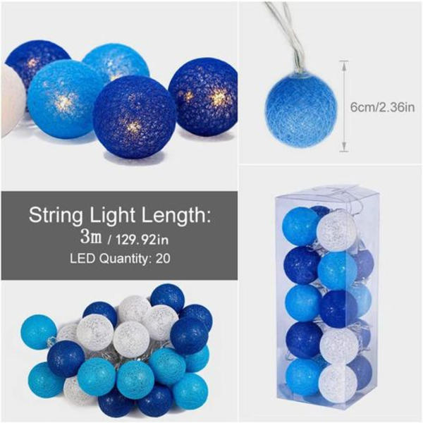 Bomullsboll Fe-ljus - 3m 20 LED Boll Fe-ljus för inomhus nattlampa