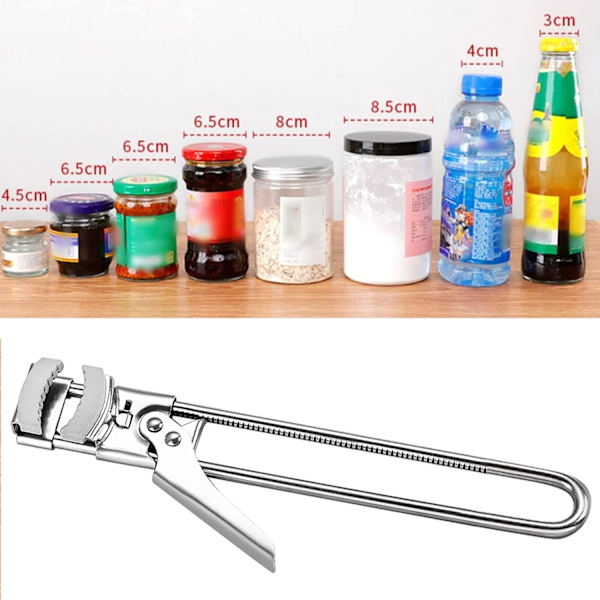 Justerbar multifunktionell flasköppnare i rostfritt stål för svaga händer, äldre och svaga händer (förlängd version)