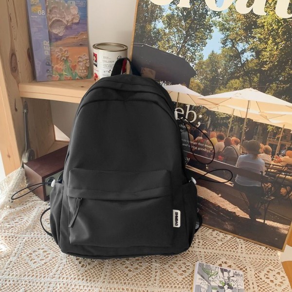 Student skolväska, skolväska, skolflicka, minimalistisk stil, söt tjej, enfärgad, lätt ryggsäck, skolflickans ryggsäck - svart