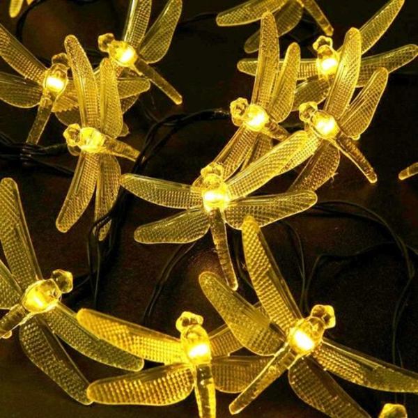 Solcelledrige Dragonfly-Fe-lys i varm hvid