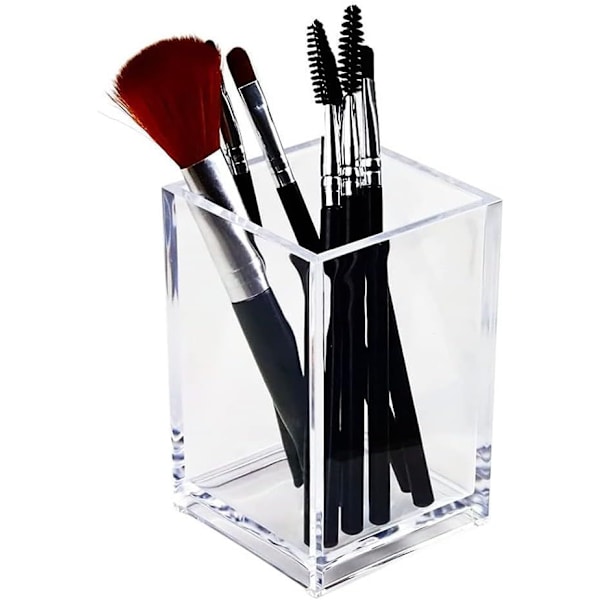 Akryl penneholder, transparent fortykket bund, skrivebords pennebakke,