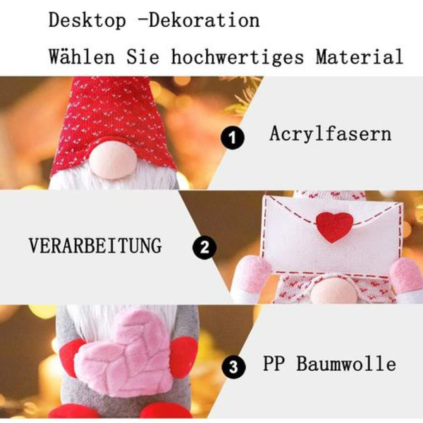 Valentinsdag Hjerte Faceless Dværg Rudolph Ornament