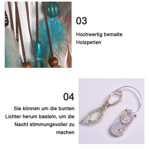 Drømmefanger Lys Håndlavede Fjer Blomster Drømmefanger DIY Dreamcatcher