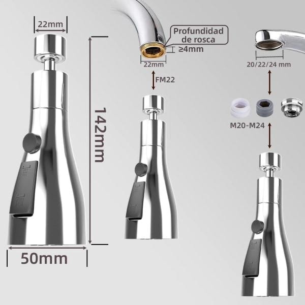 360° roterbar vannkranadapter for kjøkkenkran, FM22/M20/M22/M24 vannsparende kranmunnstykke, jetstrålespray for kjøkkenkranforlengelse