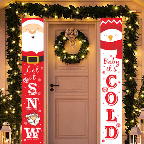Julebanner Juledekorasjon Rød Veranda Skilt fra Velkommen God Jul og Julete Dekor