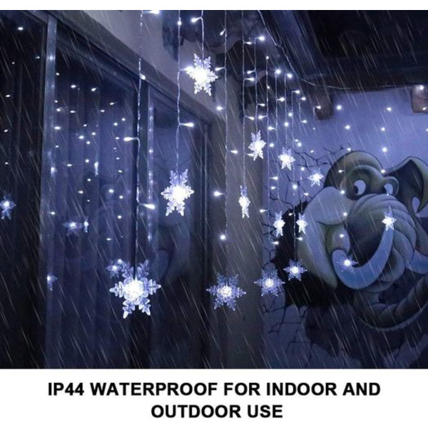 LED snöflinga ljusslinga, gardinlampor julbelysning