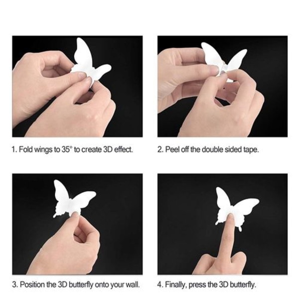 100 st 3D-pappersväggklistermärken Vita fjärilar Avtagbara konsthantverk