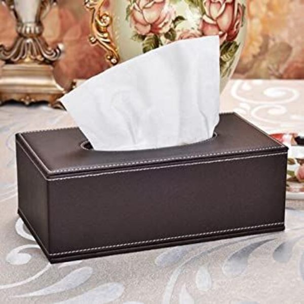 (Brun Premium PU Läder Näsdukslåda -20 x 12 x 9,5 cm