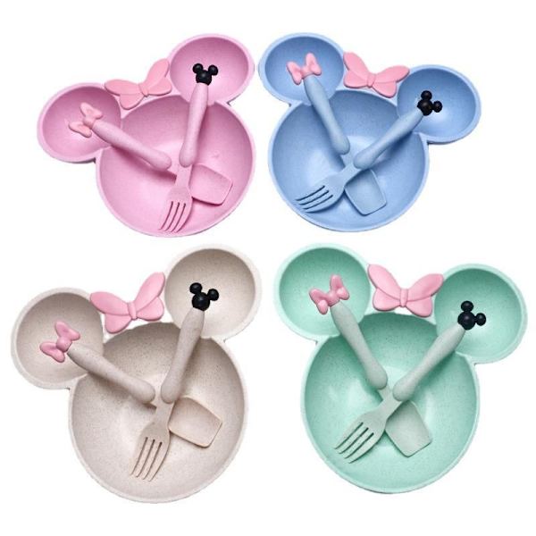 Barn Cartoon Skål Bordsartiklar Sked Set Melamin Bordsartiklar Set, Rosa