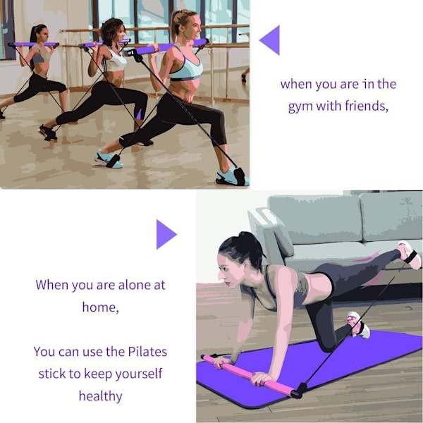 Bærbar Yoga Pilates Bar Kit, Pilates Utstyr med Motstandsbånd Bar Lilla