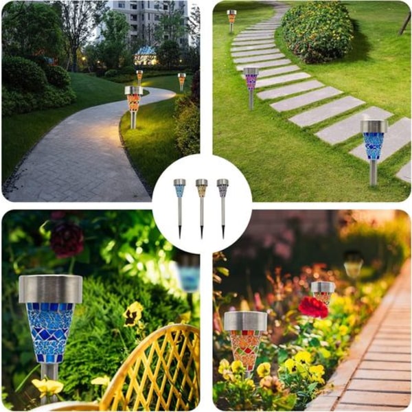 3 stk Solar Lights Udendørs Pathway Have Revnet Farvet Glas Pathway Lights