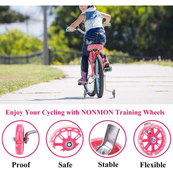 Stödhjul för barncyklar, 12-20 tum, rosa