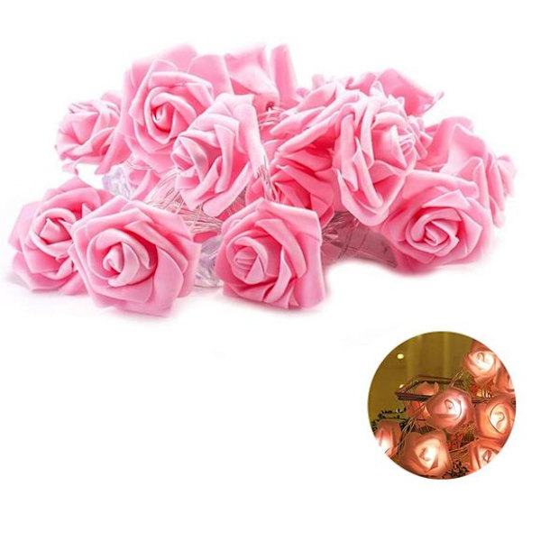 1x 20 LED rosformade ljusslingor varmvitt batteridriven rosa
