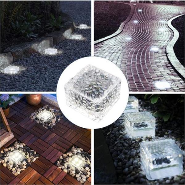 4 st LED solcellsmarkbelysning utomhus isbitljus, kallt vitt ljus