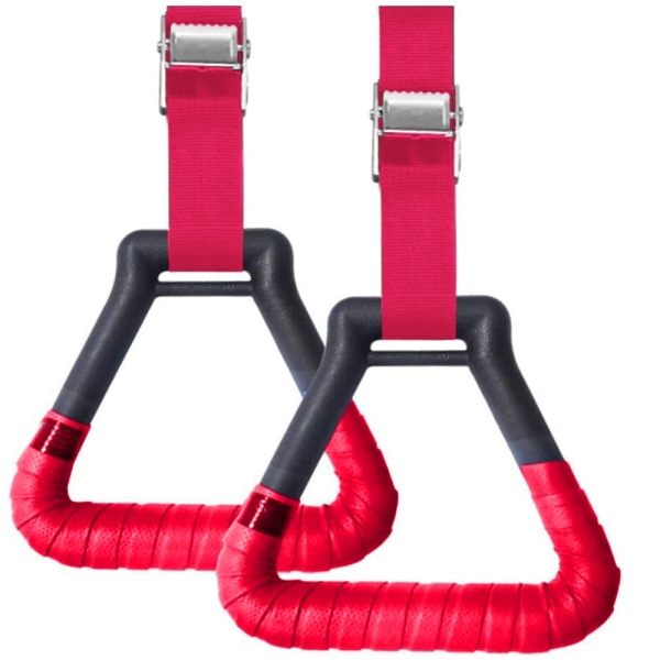 2 st Gym Rings Gymnastikringar, triangulär pull-up ring med justerbar röd