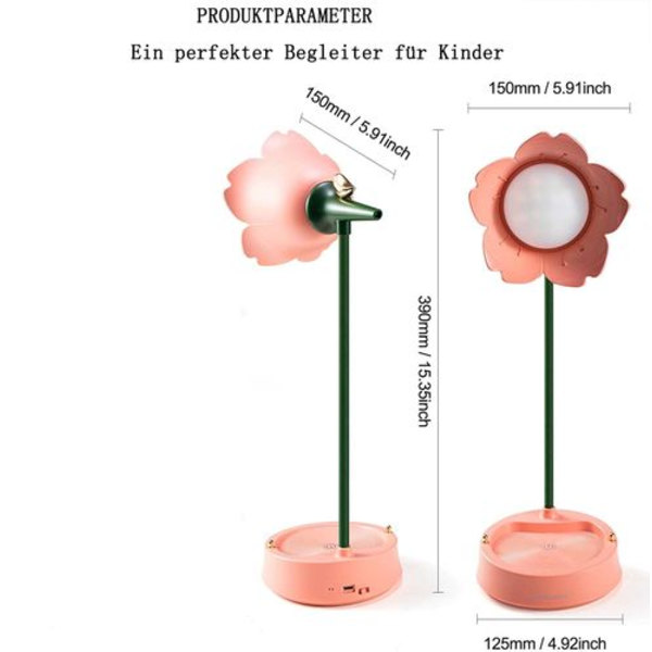 Pink skrivebordslampe til børn, kreativ genopladelig LED-skrivebordslampe