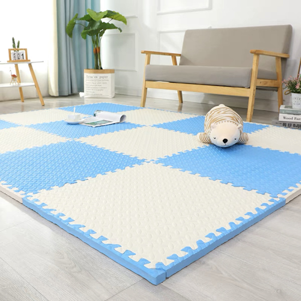 Vaahtomuovipehmuste - Pehmeä lasten EVA-palapelit, lukittava lasten leikkimatto lattiamatto vaahtomuovi, 16-pakkaus. 30*30*1.0 (16 kappaletta) Valkoinen ja sininen White and blue
