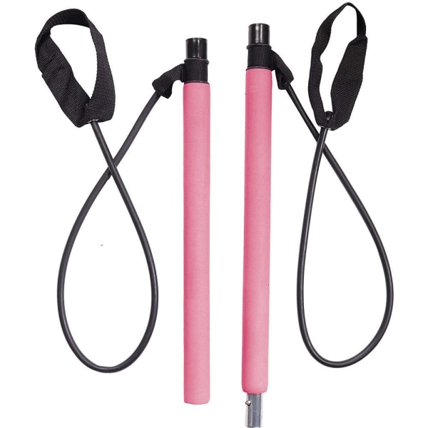 Pilates Bar Kit med modstandsbånd, multifunktionel bærbar hjemmetræning pink