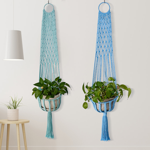 Håndvevd bomullstauplanter Hengekurv Green Length 1.1 m