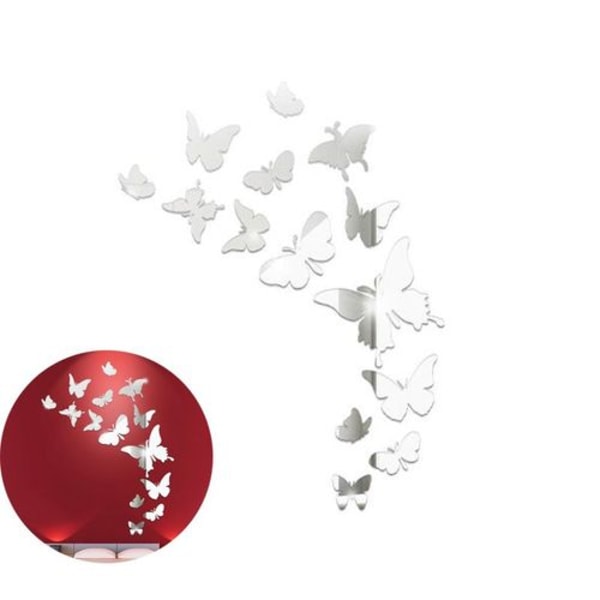 14 stk Butterfly Combination 3D Speil Vegg Klistremerker Hjemmedekor DIY