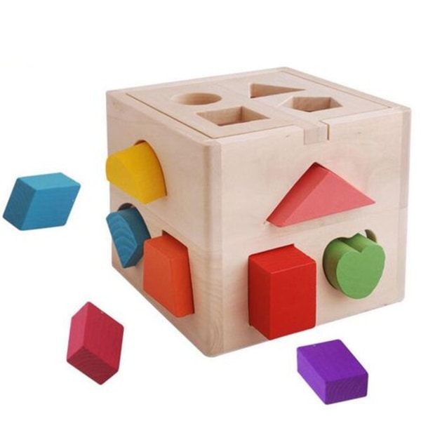 Wooden Cube Legetøj Cube Puslespil Plug-in Box til Baby & Toddler;