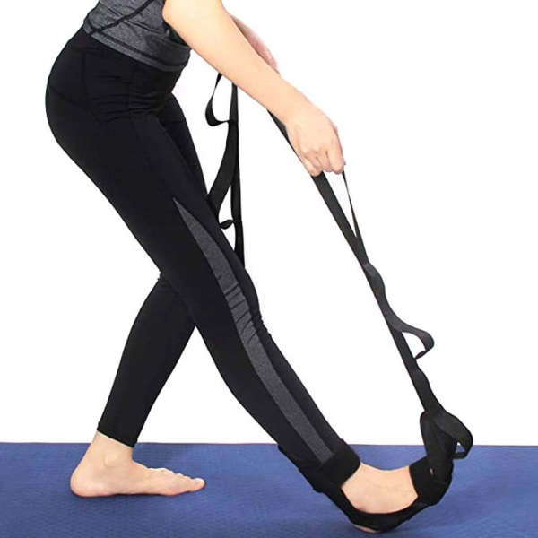 Yoga Stretching Strap Smertefri Benbånd, Yoga Stretching Strap sort