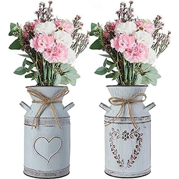 Vintage blomster vase hjerte mælkekande jern blomsterpot shabby dekoration