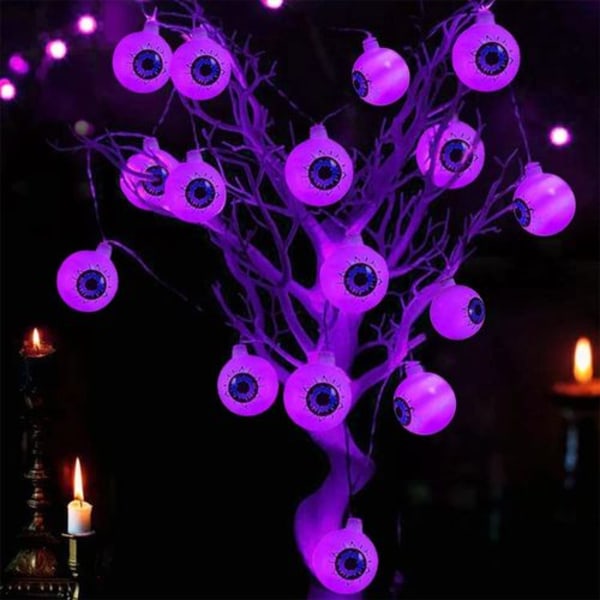 Halloween øyeeple lyslenke med fjernkontroll 30 LED batteridrevet