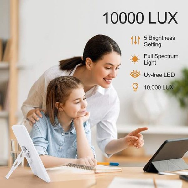 Dagslyslampe 10.000 lux, lysterapilampe med 3 lysfarver, lysstyrkeniveauer