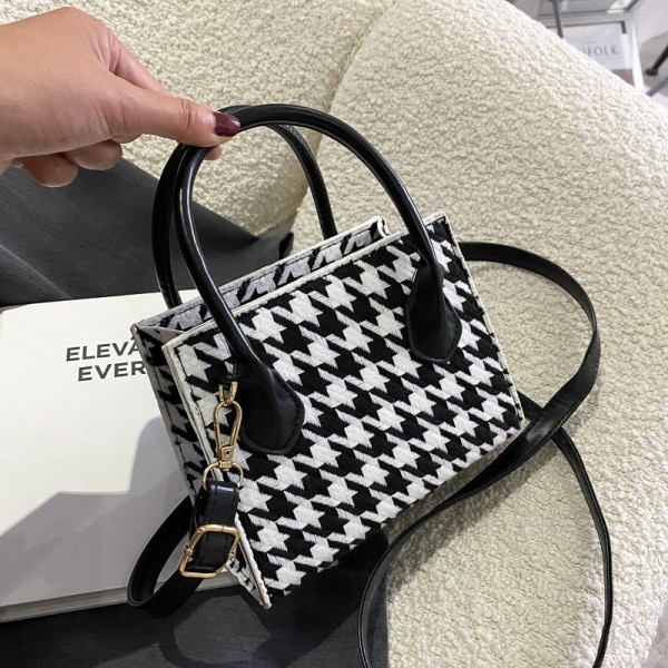 Kvinners rutete veske liten firkantet ullveske messenger bag