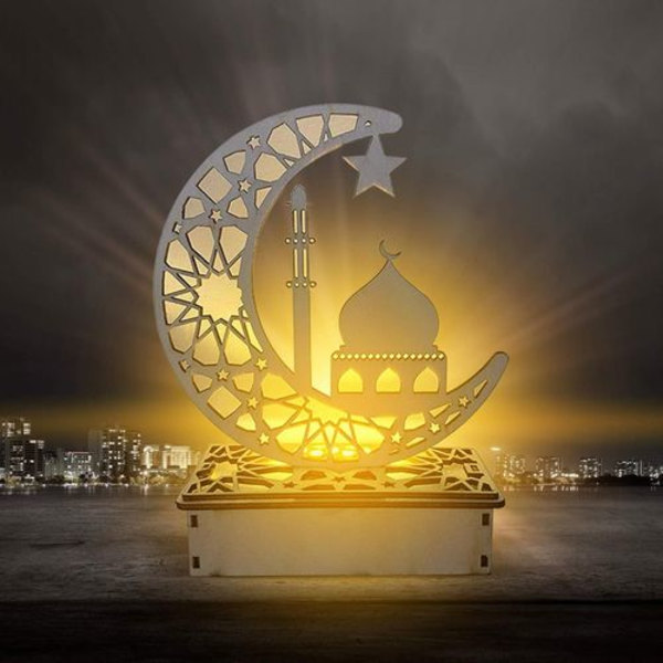 Eid Mubarak Ramadan LED Trælampe, Muslimsk Ramadan Festival Dekoration Halvmåne