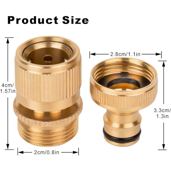 Sæt med 2 messing slangekoblinger 3 / 4 \"hurtigkoblinger til have